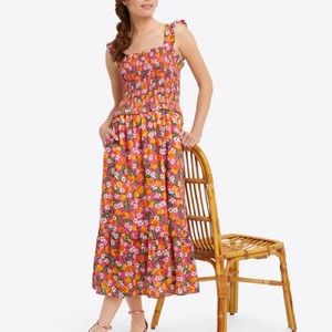 Draper JamesTaylor Smocked Tie Sleeves Dress in Orange Blossom